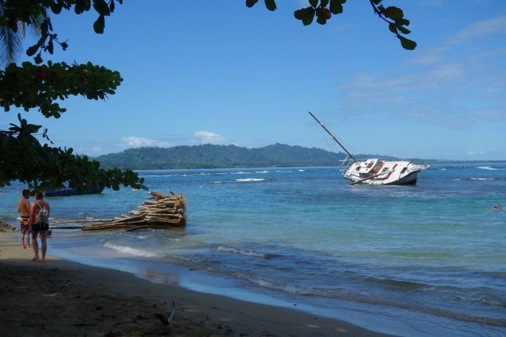 Blue sky and blue water make up the Puerto Viejo ocean front.