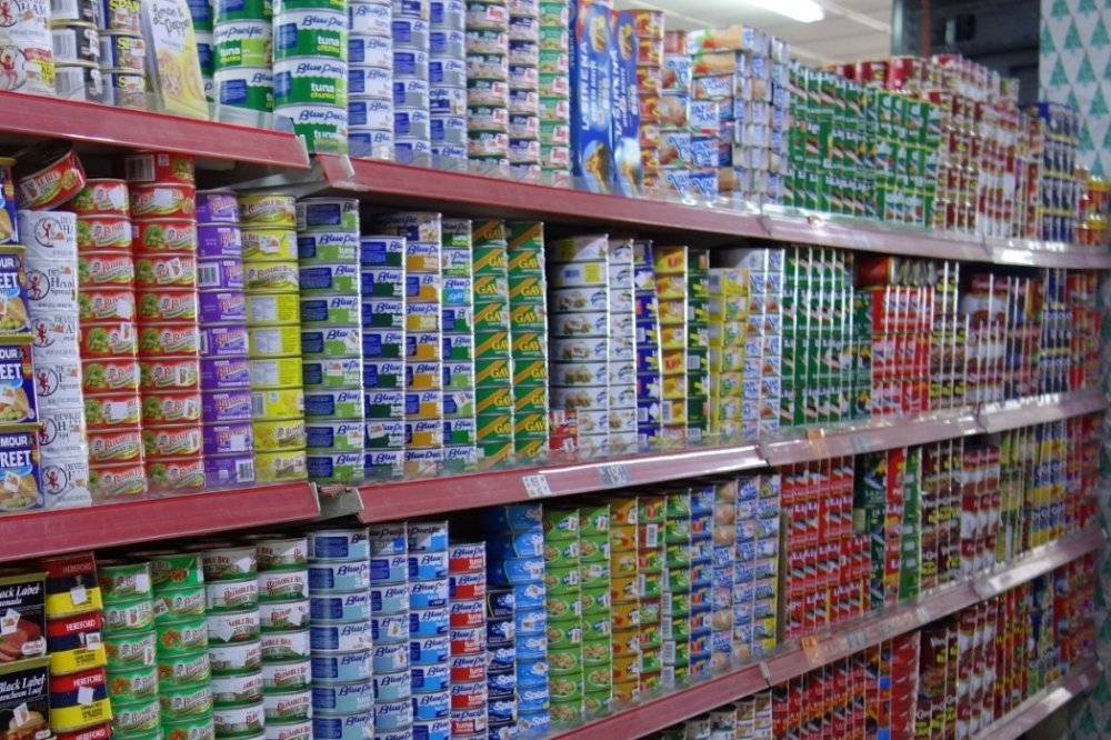 Shelves and shelves of canned fish which is incredibly popular in Panama.